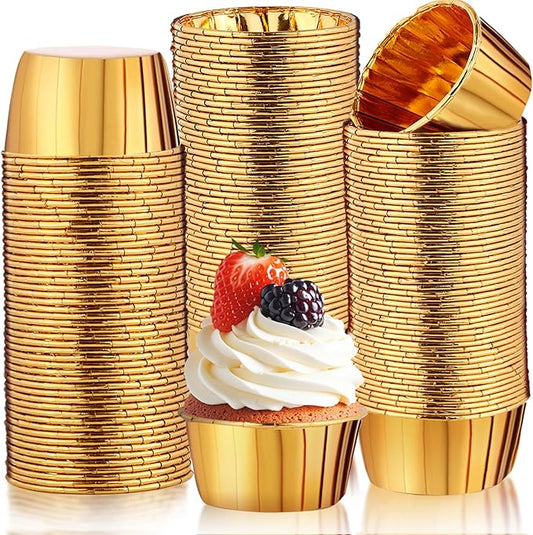 300 Pack Gold Cupcake Baking Cups,3.5 Oz Disposable Foil Muffin Liners,Mini Metallic Foil Cupcake Liners for Baking,Aluminum Ramekin Holders Cups for Birthday Party,Wedding,Festival Supply