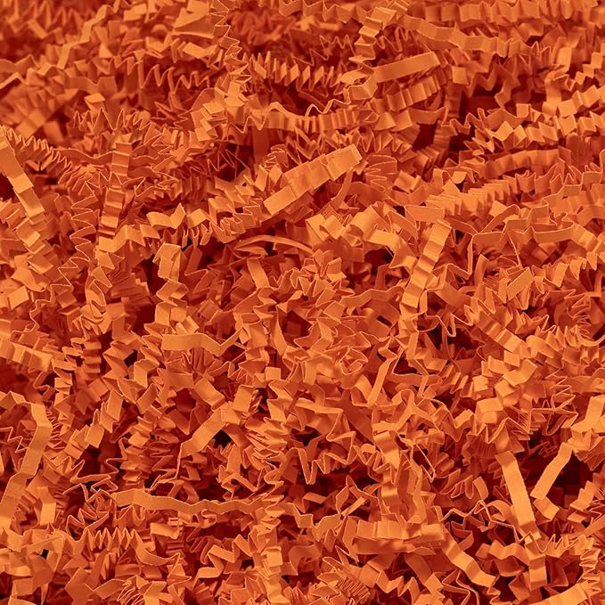 Mefleet 1 LB Crinkle Cut Paper Shred Filler Orange Crinkle Shredded Paper for Gift Box - Gift Basket Bag Filler - Grass Cushion Stuffing for Halloween Fall Christmas Holiday Packaging Wrapping