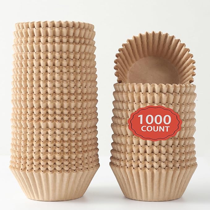 1000 Count White Paper Cupcake Liners, Standard Size 2 Inch, Unbleached Baking Cups for Muffins and Cupcakes (Brown, 2 Inch)
