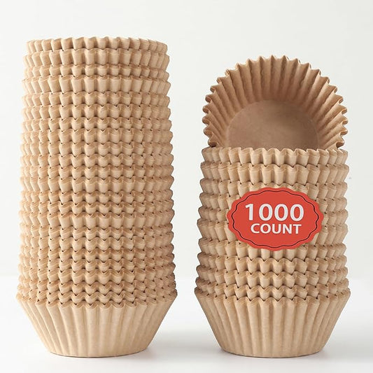 1000 Count White Paper Cupcake Liners, Standard Size 2 Inch, Unbleached Baking Cups for Muffins and Cupcakes (Brown, 2 Inch)
