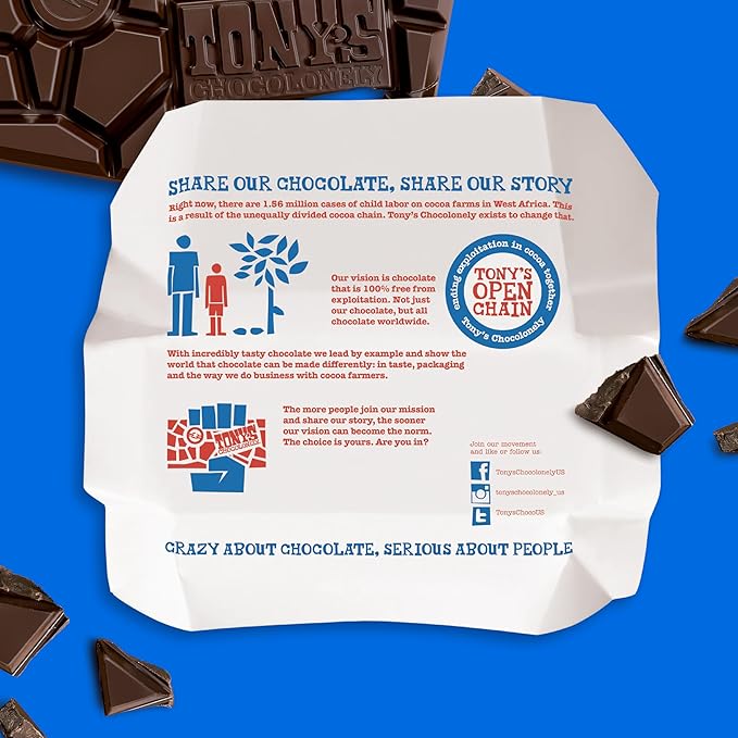 Tony’s Chocolonely Belgian Dark Chocolate Halloween Candy Bar, Pure Chocolate Bar for Snacks, Party Favors, Gifts, or Gift Basket, Vegan, 70% Cacao, Made From Quality Fairtrade Cocoa, 6.35 Oz, 4 Bars