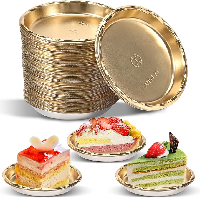 3 Inches Mini Cake Boards stands Rounds 100pcs/pack, Disposable Gold Mousse Cake Circle pans with Coated Greaseproof Base Perfect for Cake Decorating for Dessert,Wedding, Birthday, Party, Home