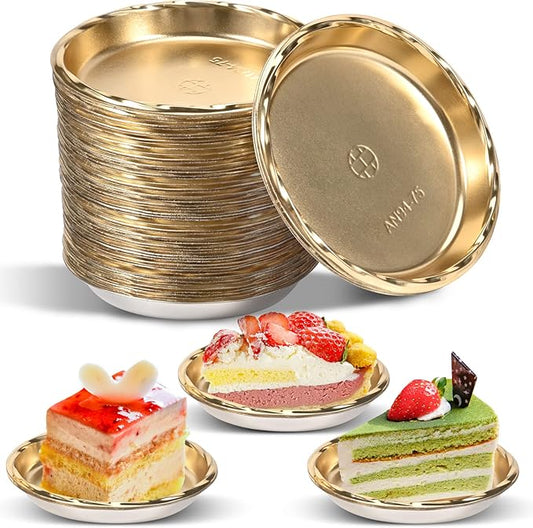 3 Inches Mini Cake Boards stands Rounds 100pcs/pack, Disposable Gold Mousse Cake Circle pans with Coated Greaseproof Base Perfect for Cake Decorating for Dessert,Wedding, Birthday, Party, Home