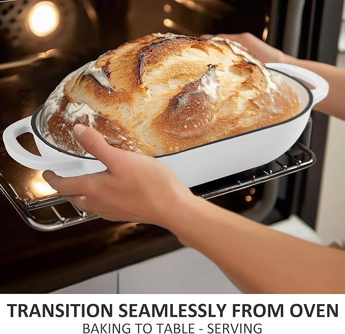 Premium Enameled Cast Iron Dutch Oven for Bread Baking | Non-Stick 2QT Oval Bread Oven with Lid | Perfect for Sourdough, Loaf, and Artisan Baking (Gradient Pink, 5 QT)