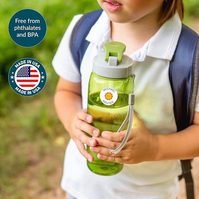 Personalized Waterproof Name Labels for Kids | Optional Packs 50, 150, 230 Labels | Custom Name Stickers for Kids' Clothing Tag, Water Bottle, Lunch Box, Customize Kid Name Label for Daycare Sky
