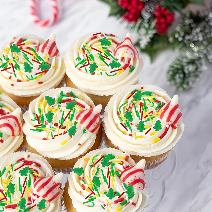 Christmas Sprinkles Edible 8 Oz Christmas Tree Sprinkle Holiday Cake Sprinkles Red Green White Jimmies Sprinkle Edible Winter Holiday Jimmies Mix for Cake Baking Cookie Ice Cream Decorations
