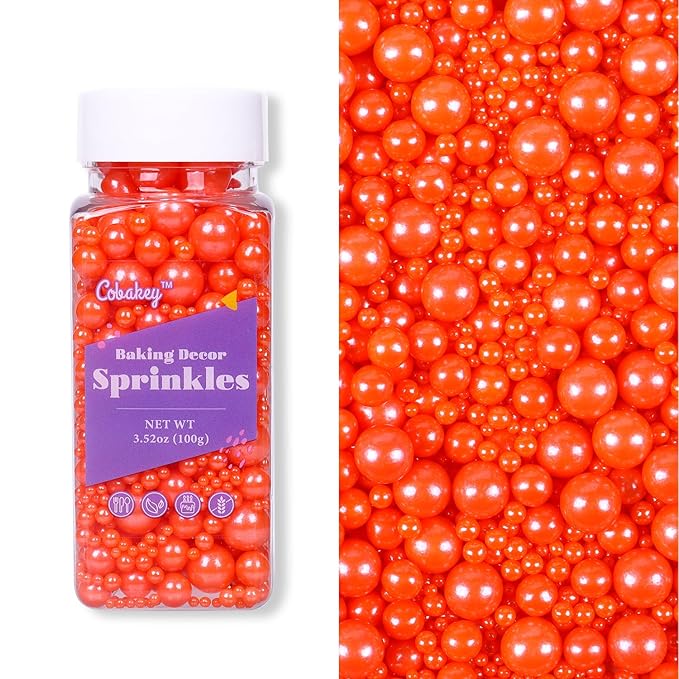 Cobakey Orange Sprinkles for Cake Decorations 3.52 ounce Edible Pearl Sprinkles for Cupcake Toppers Wedding Party Valentines Halloween Christmas Holiday Supplies