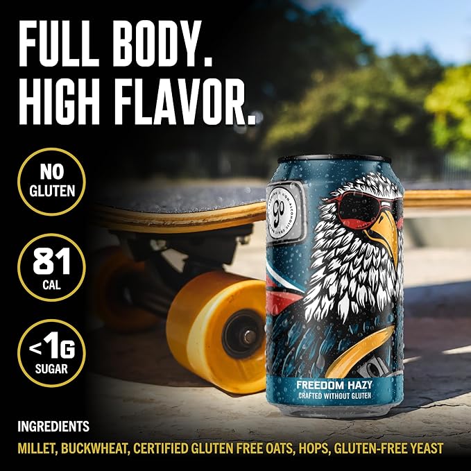 Go Brewing Freedom Hazy IPA Non-Alcoholic Craft Beer, 12oz - Low-Calorie & Gluten-Free Hazy Craft Brew with Juicy Citrus and Stone Fruit Notes - Non-Alcoholic Beer For Any Occasion