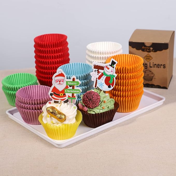 200pcs Standard Blue cupcake liners for baking,food-grade cupcake wrappers, greaseproof parchment muffin liners Christmas muffin liners for Christmas decorations