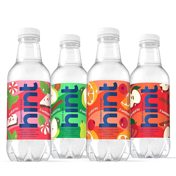 Hint Fruit-Infused Bottled Water, Winter Variety Pack - Sugar Free Flavored Water with Zero Calories, Naturally Flavored, and No Artificial Sweeteners - 16 Fl Oz (Pack of 24)