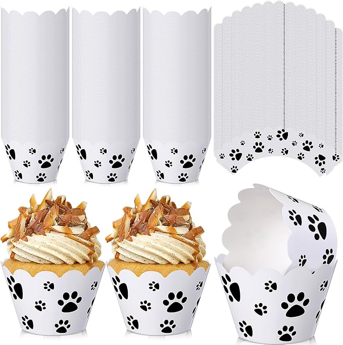 Domensi 100 Pcs Dog Paw Cupcake Wrappers Puppy Themed Cupcake Liners Rustic Baking Cups Baking Liners for Spring Summer Wedding Bridal Baby Shower Birthday Party Supplies Dessert Decoration