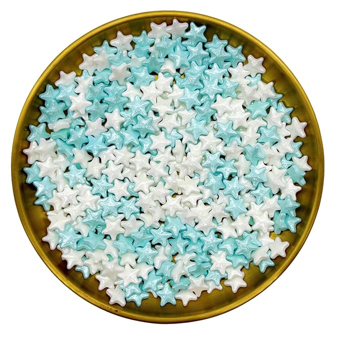 10mm Blue & White Sprinkles Edible Stars Cake Decorating Stars Cake Decorations Cupcake Toppers Cookie Decorating Perfect for Cakes,Cupcakes,Desserts Toppings 3OZ