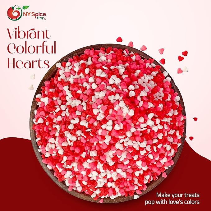 NY Spice Shop Multicolored Heart Sprinkles - 1 Pound Heart Shaped Sprinkles Edible Gifts - Candy Hearts Sprinkles – Red Candy Hearts for Grinch Cookies