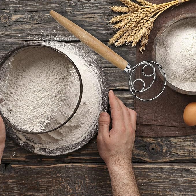 2 Pack Premium Danish Dough Whisk Set, Food-grade Dough Whisks, Danish Dough Whisks. (Wood)