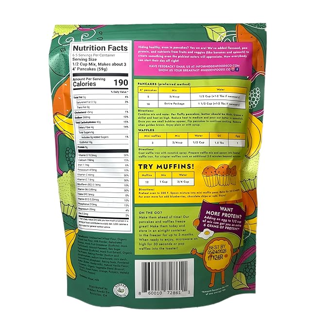 Hidden Foods Cinnamon Pancake Golden Brown Monk Fruit Cinnamon Bun Pancake - Fiber and Protein Churro Pancake Mix with Wheat & Oat Flour Blend of Vegetables - Fully Fiber Waffle Mix Meal 2 Pack