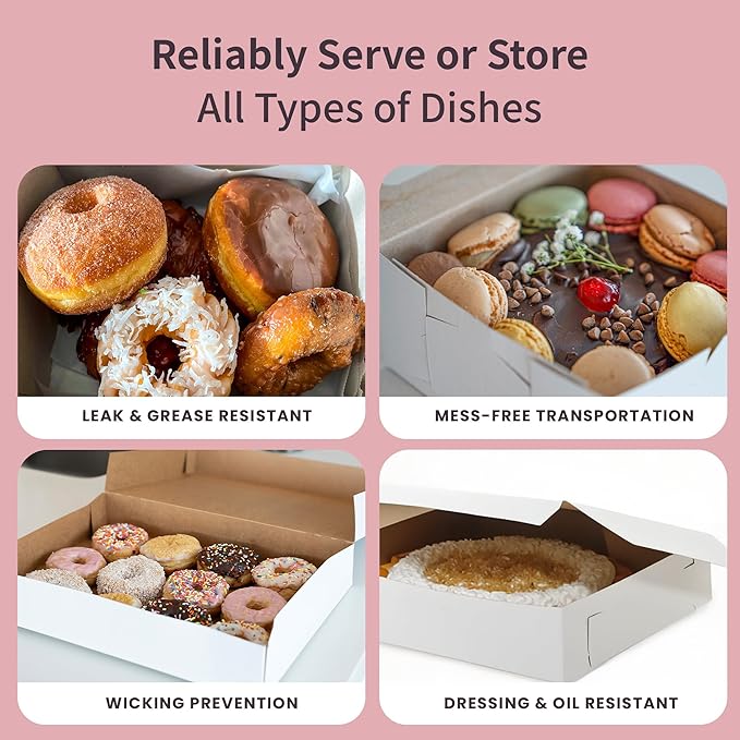 FC Meyer Bakery Boxes - Reversible Classic 10” Layer Cake Box, Versatile Reversible Paperboard – Choose White Or Kraft Side, Ideal for Small Bakery Cafes, Made In USA, Size 10 x 10 x 5 (Pack of 50)