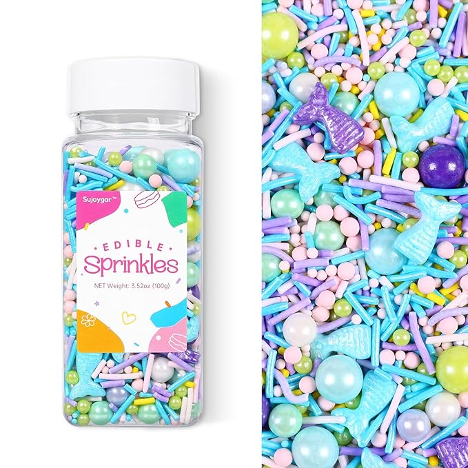 Mermaid Sprinkles Mix | Blue Purple Pink Green Mermaid Tears | Sprinkles for Cake Decorating | Cupcake Toppers | Ice Cream | Cookie | Fancy Candy | 3.52oz