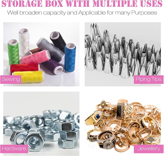 2pcs Piping Tip Box with Fixed Pins 84 Piping Tip Organizer Baking Cake Decoration Tool Storage Box(Pink)