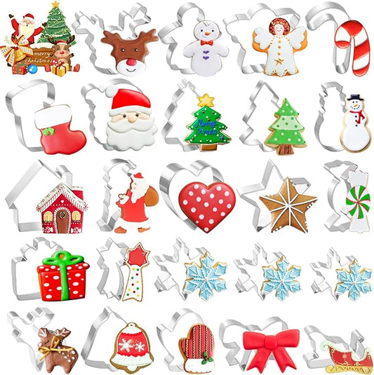 Lezmarket 24Pcs Christmas Cookie Cutters Set, Stainless Steel Metal Winter Holiday Cookie Cutter Christmas Shapes - Snowman, Christmas Tree, Gingerbread, Snowflake, Angel, Bells, Santa Claus, Candy