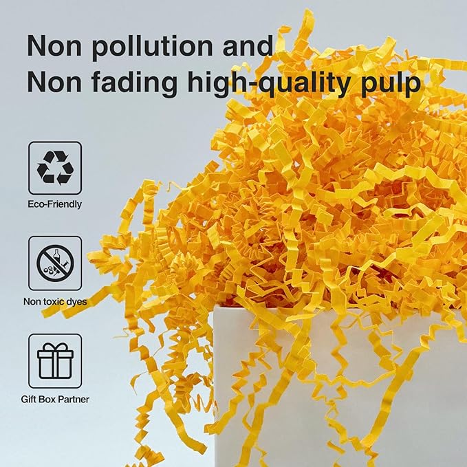 Corlcol 2LB Crinkle Paper Shred Filler for Gift Box Bag and Basket On Holidays(Orange-Yellow)