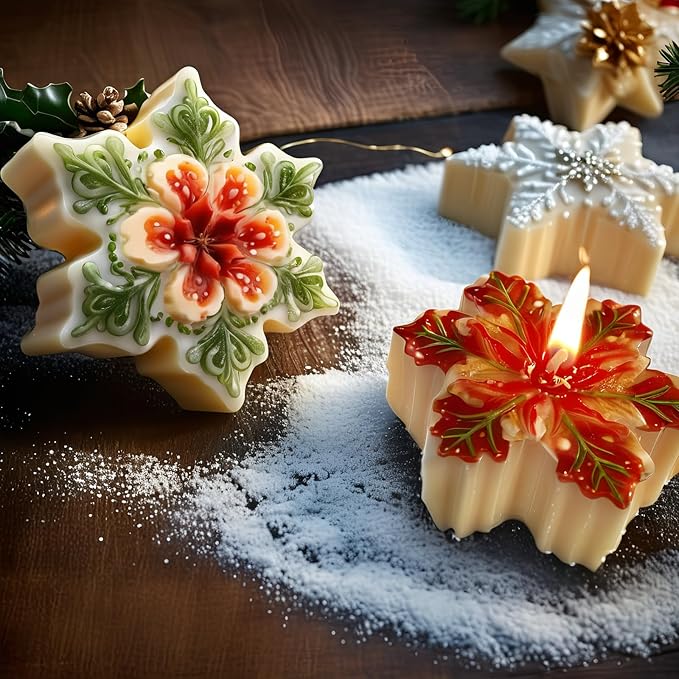 Snowflake Silicone Molds Christmas Snowflake Soap Molds Snowflakes Candle Mold 3D Christmas Silicone Chocolate Mold for Making Soaps Candles Bath Bomb Cookie Cake Candy Chocolate Muffins Ice(2 Pink)
