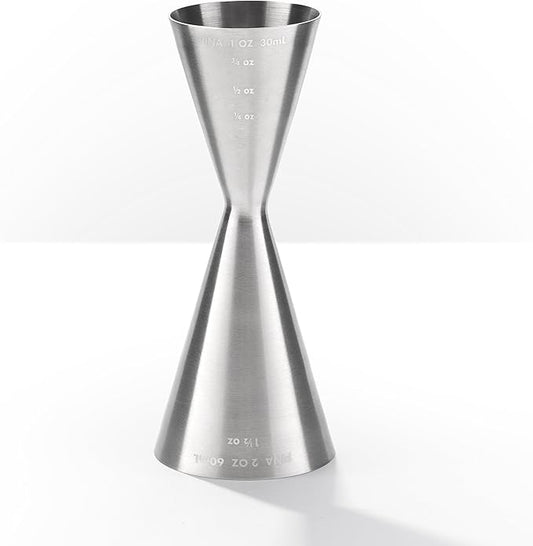 Piña Barware Slim Stainless Steel Commercial 2oz. / 1oz. Slim Style Measuring Jigger Bar Tool (Brushed Finish)