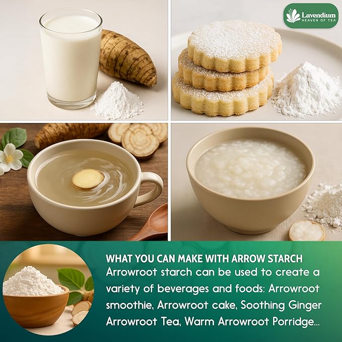 Lavendium, Premium Arrowroot Starch Powder – 8oz Resealable Bag, Gluten-Free, Non-GMO, Premium Plant-Based Thickener for Cooking, Baking & Frying. No Sugar. No Caffeine. Vegan