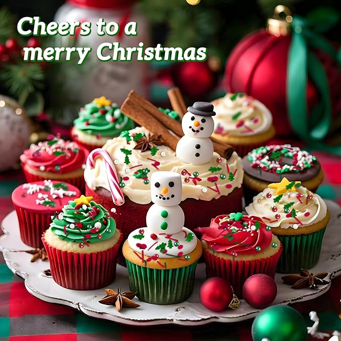Christmas Sprinkles Red Green White Sprinkle Edible Christmas Tree Sprinkle Holiday Cake Sprinkles Sugar Pearls Jimmies Mix for Cake Baking Cookie Ice Cream Decorations - 8 Oz