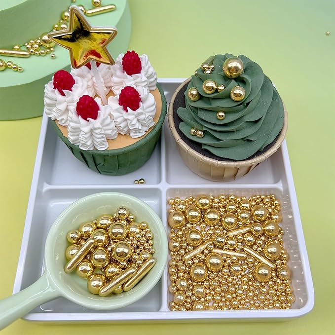Gold Sprinkles for Cake Decorating, 4.6Oz Rod and Pearl Sprinkles Mix for Baking, Cupcake, Cookie, Ice Cream, Donuts and Cake Decorating