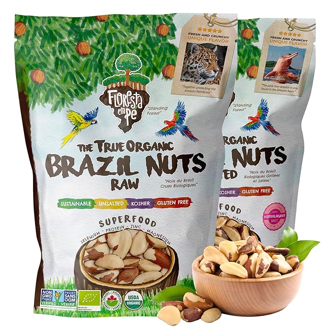 Raw Organic Brazil Nuts (15oz) + Roasted Organic Brazil Nuts Salted with Himalayan Salt (15oz) - (Bundle of 2)