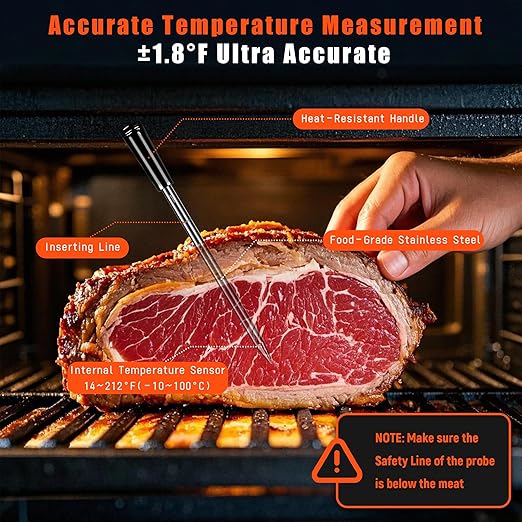 Meater Thermometer Wireless, 2 Probes Bluetooth Meat Thermometer, 572°F Heat Resistance WIFI Smart Thermometer Accuracy of ±0.5°F, LCD Display Wireless Thermometer for Grilling, Oven Smoker, Air Fryer