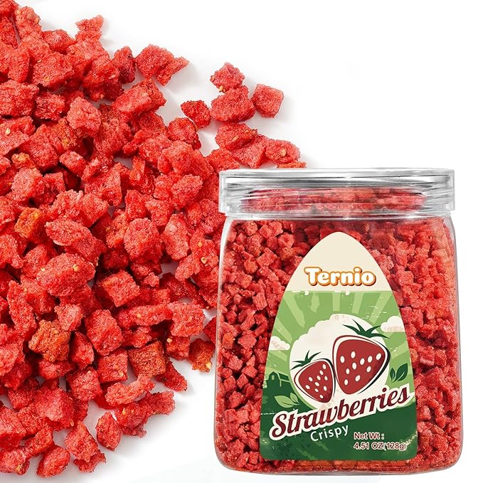 Ternio Premium Freeze Dried Strawberries - 4.51 Oz/128g - Trace Maltose Frozen Dried Strawberry Pieces - 100% Natural - Healthy Freeze Dried Fruit Snack & Topping for Beverages or Recipes.