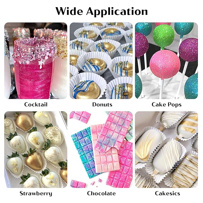 Edible Glitter – 12 Colors Luster Dust Drink Glitter, Food Grade Cocktail Shimmer Powder for Beverages, Cakes, Chocolate & Candy, 5g/Bottle