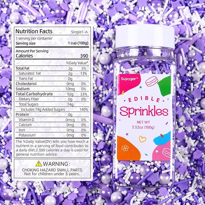 Purple Sprinkles for Cake Decorating, 3.52oz Edible Star Sprinkles, Cupcake Sprinkles, Baking Sprinkles, Ice Cream Sprinkles, Cookie Sprinkles