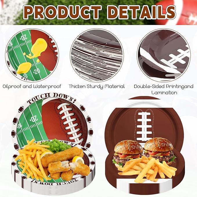 200PCS Football Plates and Napkins Party Decorations - Football Birthday Party Supplies Kit Serve 50, Football Party Favors Set Includes Plates, Napkins, Soccor Chrismas Birthday Gifts