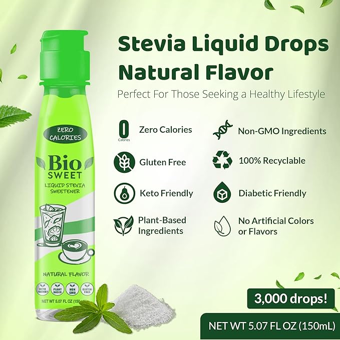 BioSweet Stevia Drops - Natural Flavor | Zero Calorie Liquid Sweetener | Non GMO, Keto & Diabetic Friendly, Gluten Free, Vegan | Nothing Artificial | 3,000 drops (5.07 Fl Oz)