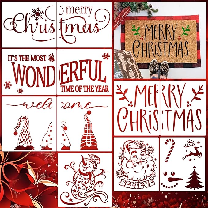Christmas Stencils for Door Mats 23.6” Christmas Doormat Stencils for Crafts Reusable Holiday Stencil for Doormats Wood Fabrics Decor