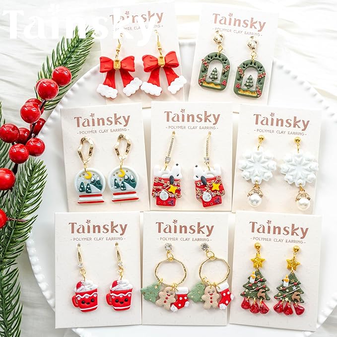 Tainsky Christmas Polymer Clay Cutters, 32 Shapes Winter Clay Earrings Cutters for Polymer Clay Jewelry