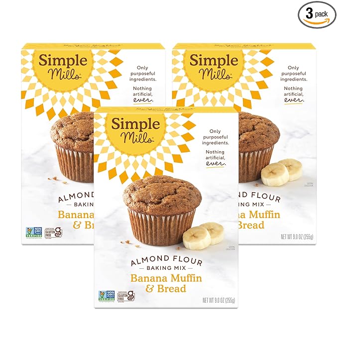 Simple Mills Almond Flour Baking Mix, Banana Muffin & Bread Mix - Gluten Free, Plant Based, Paleo Friendly, 9 Ounce (Pack of 3)