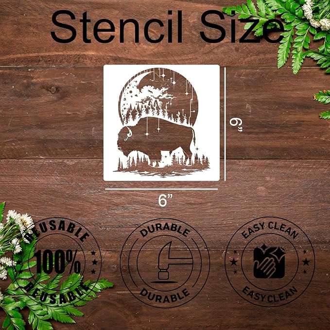 Animal Wood Burning Stencils for Painting 12” Bison Stencil Wildlife Stencils for Crafts T-Shirt Fabric Wood DIY Decor