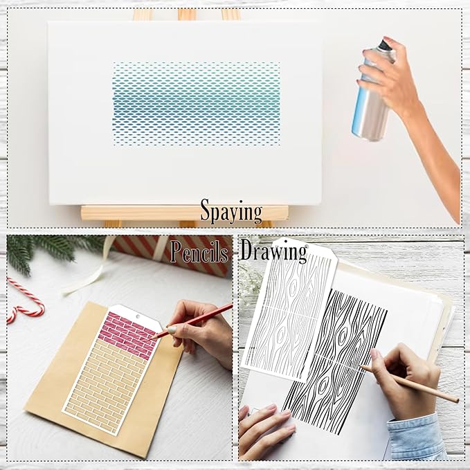 16 Pieces Stencils for Painting, Abstract Texture Stencils Crafts Reusable Layering Stencil Brick Shoe Pattern Templates for Drawing Card Making Canvas Furniture Paper
