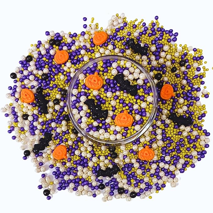 Confect Mix White, Midnight Purple & Ghostly Black Pearls Sprinkles | Bat & Pumpkin Sprinkles | Halloween Sprinkles | Ghost Sprinkles | Haunted Harvest Sprinkles - 2 Oz
