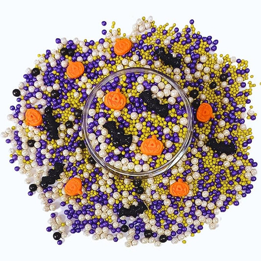 Confect Mix White, Midnight Purple & Ghostly Black Pearls Sprinkles | Bat & Pumpkin Sprinkles | Halloween Sprinkles | Ghost Sprinkles | Haunted Harvest Sprinkles - 2 Oz