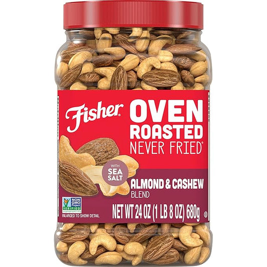 Fisher Oven Roasted Never Fried Almond & Cashew Blend, 24 Ounces (Pack of 1), Healthy Snacks for Adults, No Added Oil, Artificial Ingredients or Preservatives, Trail Mix, Gluten Free