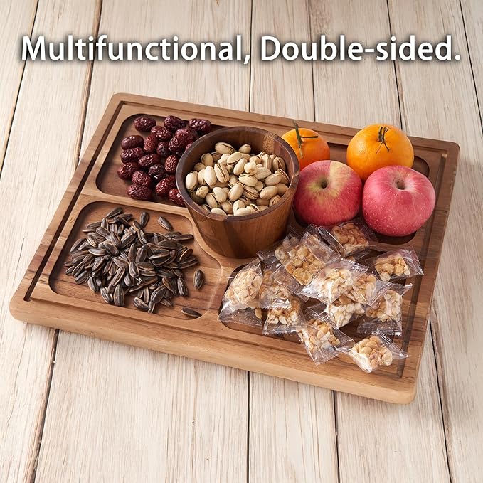 Large Cake Stand with Lid, 17″ Rectangular Multi-Functional Cake Holder, Acacia Solid Wood 2-in-1 Dessert Table Display Set, Charcuterie Board for Cheese ,Fruit Platter, Acrylic Cake Dome Cover
