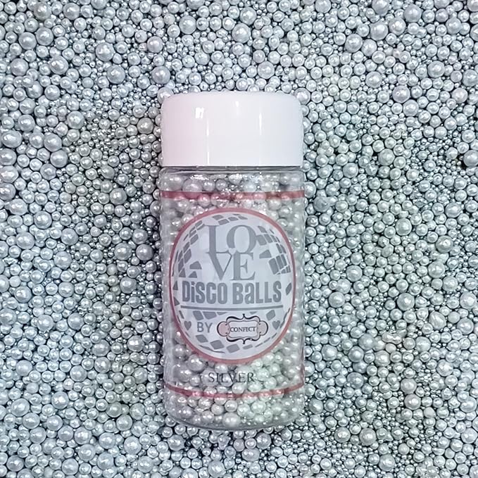Confect Silver Metallic Sprinkles Mix – Metallic Sugar Pearls & Decorative Disco Balls for Cake, Cupcake & Cookie Decorating -Vegan, Gluten-Free, Nut-Free, Soy-Free, Dairy-Free, Palm Oil-Free – 4.2 oz