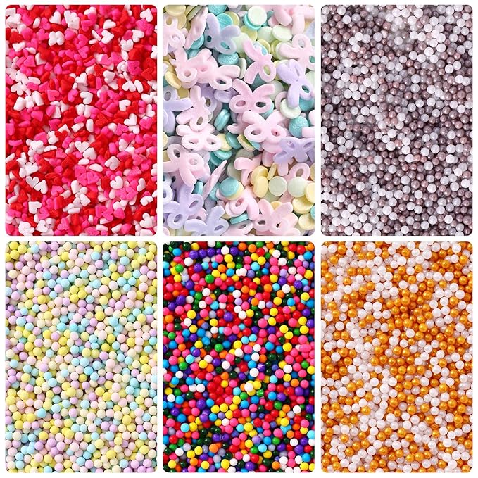 Heart Sprinkles for Cake Decorating, Cookies, Ice Cream, Cupcake Topper, 6 Packs Rainbow Nonpareils Sprinkles, Sugar Candy of assorted Sprinkles for Baking, Perfect for valentine Anniversary, Celebration Party