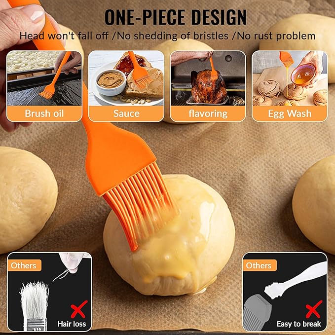 6 pieces basting brush for grilling,pastry brush,bbq basting brush,basting brush,rubber brush for cooking,basting brush for cooking,silicone bbq brush,barbecue sauce brush (orange)