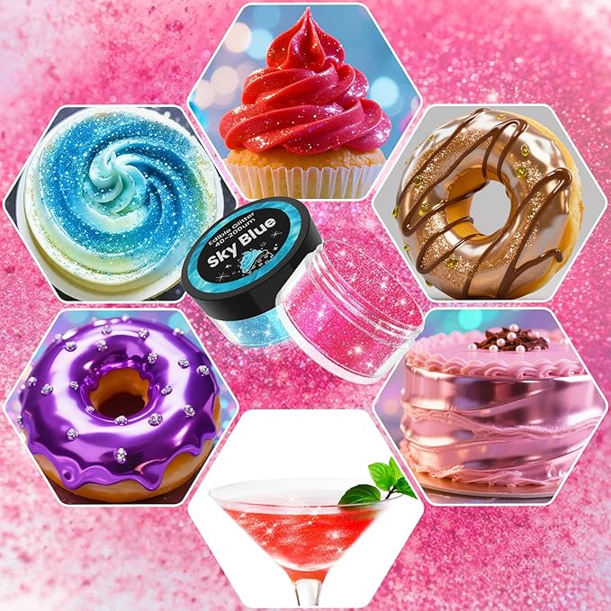 Edible Glitter for Drinks - 20 Glimmer Colors Luster Dust Edible, Food Grade Vegan Shimmering Cake Decorating Edible Glitter for Cocktail, Cakes, Chocolate, Strawberries, Beverage - 2g/bottle