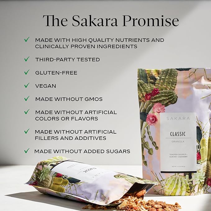 SAKARA Classic Superfood High Fiber Granola Mix - Nutrient-Rich Ingredients, Vegan, Gluten-Free, Non-GMO, No Sugar Granola, Supports Digestion and Gut Health, Healthy Breakfast or Snack - 11.5oz - (Pack of 2)
